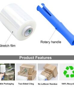 BOMEI PACK 2 Pack Stretch Wrap Film with Plastic Handle, 5" 1000ft 80 Gauge for Pallet Wrap, Clear Plastic Pallet Wrap for Packing, Moving, Self-Adhering Heavy Duty Shrink Film 16 71TWu2pA4lL 1