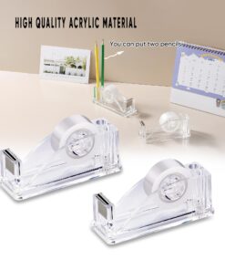 2-Piece Acrylic Tape Dispenser Desk Set - Durable, Stylish, and Versatile for Home, Office, or School - Fits Standard, Large, and Extra Large Tape Rolls - Desktop Convenience for Easy Organizing transparent 36 71TX 69Ak2L