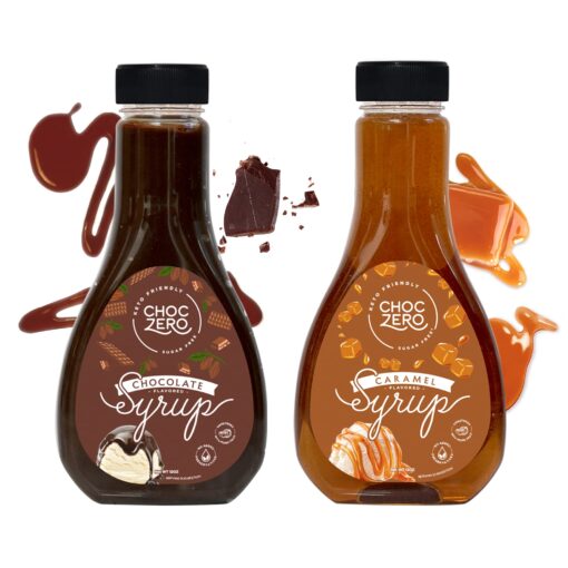 ChocZero's Chocolate and Caramel Syrup. Sugar Free, Low Net Carb, No Preservatives. Gluten Free. No Sugar Alcohols. Great for waffles and pancakes (2 bottles)