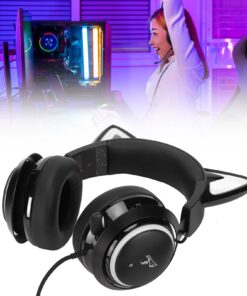 Gaming Headset,Cat Ear Headset Wire Gaming Headphones for PS5/ PS4/ PC, Cute Headset 2.4G with Retractable Microphone, 7.1 Stereo Sound, 8Hrs Playtime, RGB Lighting, Black 12 71Tbj9yRGL