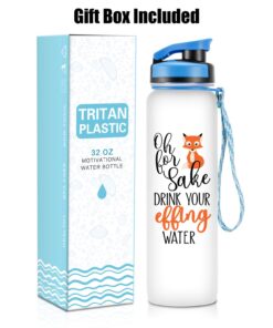 LEADO 32oz 1Liter Motivational Tracking Water Bottle with Times to Drink - for Fox Sake Drink Your Effing Water - Funny Birthday, Christmas Gifts for Women, Best Friend, Mom, Sister, Coworker Blue / White 28 71Td1bTunbL