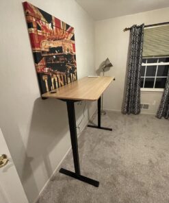 Furmax Electric Height Adjustable Standing Desk Large 55 x 24 Inches Sit Stand Up Desk Home Office Computer Desk Memory Preset with T-Shaped Metal Bracket, Maple 55 Inch 18 71TdfXRu4SL