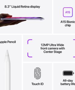 Apple iPad Mini (6th Generation): with A15 Bionic chip, 8.3-inch Liquid Retina Display, 64GB, Wi-Fi 6, 12MP front/12MP Back Camera, Touch ID, All-Day Battery Life – Starlight WiFi Without AppleCare+ 23 71Te yDBrbL