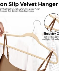 TECHZOO 50 Pack New Premium Quality Velvet Hangers Ultra Thin Non Slip Adult Felt Space Saving Hangers for Closet Heavy Duty Coat Pants Jackets Dress Hangers 360° Swivel Hook Hold Upto 10 lbs Ivory 28 71Tem1WUw6L