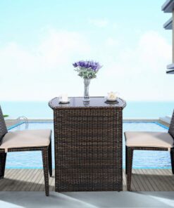Giantex 3 PCS Cushioned Outdoor Wicker Patio Set Convention Bistro Set Garden Lawn Space Saving Conversation Set Sofa Furniture No Assembly (Brown) Brown 26 71ThcLMopEL
