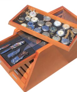 Collector's Knife Display Case Tool Storage Holder Cabinet Drawers Pocket Watch Collection Showcase Walnut Finish 23 71Ti0PUI14L