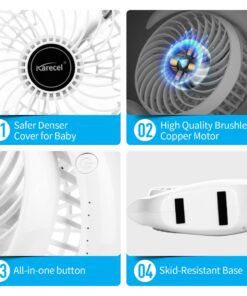 Karecel Rechargeable Fan Battery Operated Mini Desk Fan, 3 Speeds USB Personal Fan Portable Small Table Quiet Fan with True Long Life Battery, Strong Wind Desktop Fan for Travel Camping Office Home White 27 71TiVueYcjL