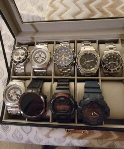 Sodynee WBPU12-03 Watch Dislpay Box Organizer, Pu Leather with Glass Top, Large, Black 12"(D) x 7.5"(W) x 3.2"(H) 24 71TipcmTpCL