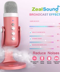 ZealSound Gaming USB Pink Microphone with Quick Mute for Phone Computer PC PS5,Studio Mic with Gain Control,Echo&Monitor Volume Adjust for Streaming Vocal Recording ASMR Podcast Video K66 19 71Tj8NW4h L