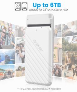 ORICO 2.5 inch USB C Hard Drive Enclosure USB 3.1 Gen 1 to SATA III External Hard Drive Case for SSD HDD 9.5 7mm Tool-Free with UASP, White (25PW1-C3) ORICO-25PW1-C3-WH 20 71TjQm9x3pL