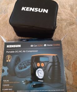 Kensun AC/DC Power Supply Portable Air Compressor Pump with Analog Display to 100 PSI for Home (110V) and Car (12V), Tire Inflator with Adaptors for Cars, Trucks, Bicycles, Balls 20 71Tk9qjZ5YL