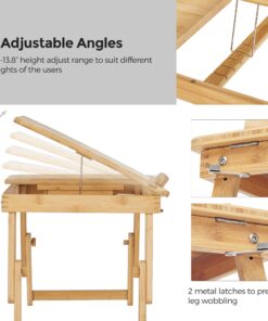 SONGMICS Laptop Desk, Folding Lap Tray, Bamboo Bed Desk with Tilting Top, Small Drawer, for Home Office, Bedroom, Natural ULLD01N 61 71TkXdyILaL