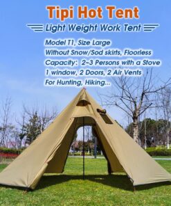 Alternative view of 4 Persons 5lb Lightweight Tipi Hot Tents with Stove Jack, 7'3" Standing Room, Teepee Tent for Hunting Family Team Backpacking Camping Hiking Olive Drab