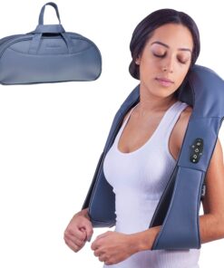 Bruntmor Cordless Rechargeable Neck & Back Pain Relief Products | Shiatsu Massager 3-D Deep Kneading Portable Full Body Massager Back Massager for Back Pain with Heat | Ideal for Relieving Shoulder