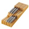 In-Drawer Knife Block Organizer - Bamboo Wood Drawer Knife Organizer - Holds 5 Long + 6 Short Knives (Not Included) - Store Knives with Blades Pointing Down Natural 30 71Tope3R6iL