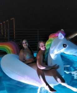 Jasonwell Big Inflatable Unicorn Pool Float Floatie Ride On with Fast Valves Large Rideable Blow Up Summer Beach Swimming Pool Party Lounge Raft Decorations Toys Kids Adults 3XL Rainbow 37 71TqBbJAqrL