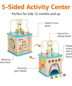 Alternative view of Amazon Basics Wooden Activity Learning Cube, 5-Sided Developmental Toy for Babies, Toddlers, Children Age 12+ Months, Multicolor
