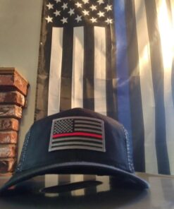 AC Racing USA American Flag Patch Snapback Trucker Mesh Cap - Black One Size Red Line 5 71TsGkTJauL