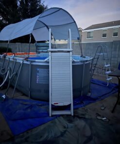 Confer Plastics 7200 Roll Guard 48" to 56" Adjustable A Frame Safety Ladder for Above Ground Outdoor Patio Swimming Pool Platform Ladder with Step Barrier, Warm Grey 54 71TsNfTCENL