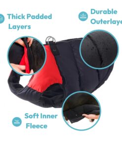 Gooby Padded Vest Dog Jacket - Red, Medium - Warm Zip Up Dog Vest Fleece Jacket with Dual D Ring Leash - Winter Water Resistant Small Dog Sweater - Dog Clothes for Small Dogs Boy and Medium Dogs Medium chest (18.25") 1 26 71TtVV2 8rL