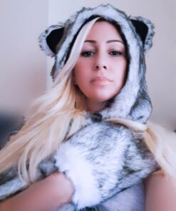 White Wolf Animal Hoods Hat, Mittens, Gloves, Scarf Paws Prints and Ears, Furry Hoodie 29 71Ttr7bG05L