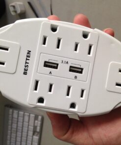 BESTTEN USB Wall Outlet Surge Protector with 2.4A Dual USB Charging Ports and 6 Grounded Outlets, 15A/125V/1875W, ETL Listed, White 1 38 71TuzbjkxL