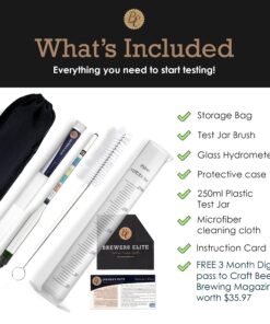 Brewer's Elite Hydrometer & Plastic Test Jar - for Home Brew Beer, Wine, Mead and Kombucha - Deluxe Triple Scale Set, Hardcase and Cloth - Specific Gravity ABV Tester Hydrometer & Plastic Test Jar Kit 29 71TvB8EB3EL
