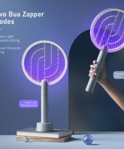 Electric Fly Swatter Racket, Mosiller 4000V 2 in 1 Bug Zapper with USB Rechargeable Base, Powerful Mosquitoes Trap Lamp & Fly Killer with 3 Layer Safety Mesh for Home, Bedroom, Kitchen, Patio (1 Pack) 1 Pack 26 71Txd7Xgn6L