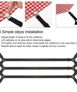 Tuyeabc Bed Sheet Holder Straps, 3 Set/12 Ways, Adjustable Crisscross Bed Sheet Clips, Elastic Bands Suspenders Keeping Fitted Bedsheet in Place for Twin Queen King Mattress, Bed Sheet Fasteners Black,3 Set 23 71Ty EByqZL