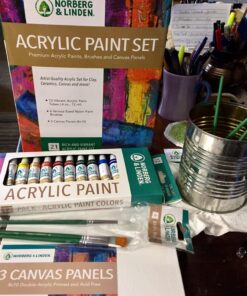 Norberg & Linden Acrylic Paint Set - Canvas and Acrylic Paint Sets for Adults, Teens, Kids - Includes 12 Vivid Colors, 3 Painting Canvas Panels & 6 Assorted Brushes MD 20 71TzJgE6oeL
