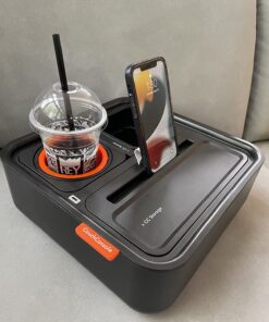 CouchConsole Original Tray - Drinks & Snacks Sofa Caddy with Armrest, Table with Phone Stand- TV Remote Control Storage and Organizer - for Living Rooms, RV, and Cars, Black/Gray Black and Gray 42 71TzUykaBML