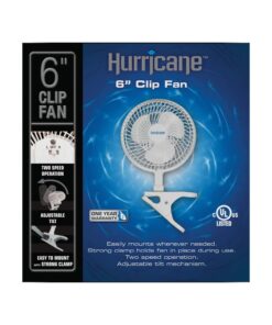 Hurricane Fans - Classic 6 Inch Clip Fan - Portable Fan with Strong Clamp, Two Speed Settings, and Adjustable Tilt Mechanism, White - Great Work Fan, School Fan, Desk Fan, Greenhouse Fan 6" Classic 29 71U S20QTLL