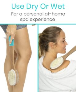 Vive Back Scrubber Brush for Shower - for Dry or Wet Body Brushing - Long Handle - Cleaning Lymphatic Drainage Handled Washer for Men, Women - Showering Bathing Exfoliator with Soft & Stiff Bristles Light Wood 25 71U oprgzmL 1