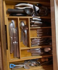 Expandable Bamboo Silverware Organizer - Kitchen Drawer Organizer, Utensil Holder - Drawer Organization and Storage in Kitchen, Bathroom or Bedroom, 17” Long, Adjustable from 13” - 22.2” Wide, 2” Deep 36 71U1AsDYaL