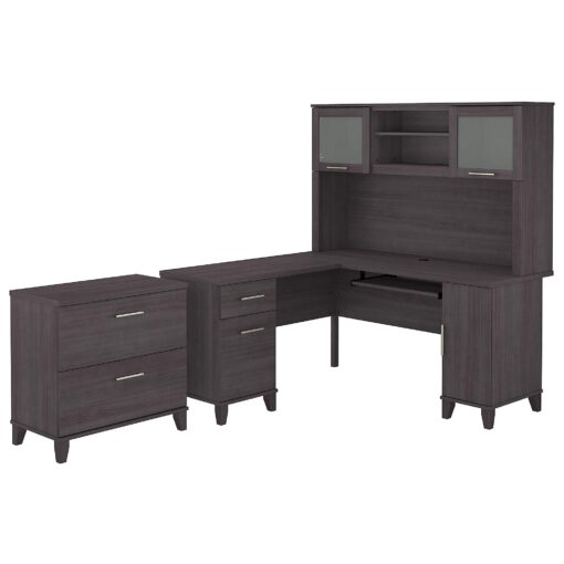 Bush SET008SG 60-Inch W L-Shaped Desk w/Hutch and Lateral File Cabinet Storm Gray