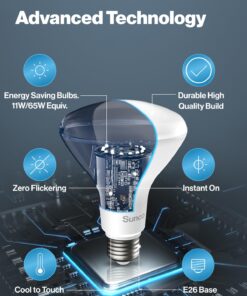 Sunco 10 Pack BR30 LED Bulbs, Indoor Flood Lights 11W Equivalent 65W, 2700K Soft White, 850 Lumens, E26 Base, 25,000 Lifetime Hours, Interior Dimmable Recessed Can Light Bulbs - UL & Energy Star 15 71U3U7GDrzL