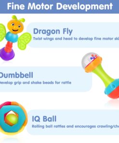 iPlay, iLearn 10pcs Baby Rattles Toys Set, Infant Grab N Shake Rattle, Sensory Teether, Development Learning Music Toy, Newborn First Birthday Gifts for 0 1 2 3 4 5 6 7 8 9 10 12 Month Babies Boy Girl 10 Pieces Set 28 71U59bZC6dL