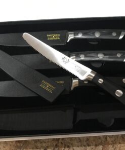 Dalstrong Steak Knives - Set of 4 - Serrated Blade - Gladiator Series Elite - Forged German High-Carbon Steel - Table Dinner Kitchen Knives - Sheaths - Razor Sharp - Dinner Set - NSF Certified 5" Serrated Black 54 71U8FzQiIBL