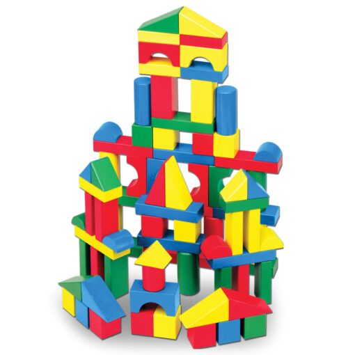 Melissa & Doug Wooden Building Set - 100 Blocks in 4 Colors and 9 Shapes 100-Piece