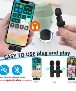 MAYBESTA Professional Wireless Lavalier Lapel Microphone for iPhone, iPad - Cordless Omnidirectional Condenser Recording Mic for Interview Video Podcast Vlog YouTube Black 18 71U93hoV3mL