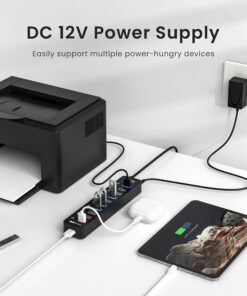 vantisan Powered USB 3.0 hub, 11-Port USB Hub Splitter Extension 7 USB 3.0 Data Ports + 4 Smart Charging Ports with Separate LED On/Off Switches and 12V/3A Power Adapter for USB Devices. black 35 71UAQE7WmlL