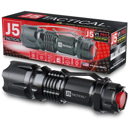 J5 Tactical V1-PRO Flashlight - The Original 300 Lumen Ultra Bright, LED Mini 3 Mode Flashlight Black