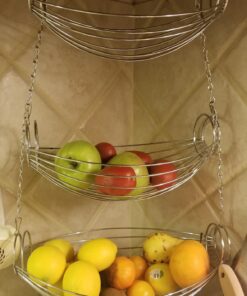 Home Basics 3-Tier Adjustable Chrome Heavy Duty Wire Hanging Fruit or Vegetable Kitchen Storage Baskets, Chrome Finish, Hammock Style 19 71UGHph7ajL