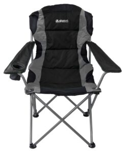 GigaTent Black Folding Camping Chair – Ultra Lightweight Collapsible Quad Padded Lawn Seat with Full Back, Arm Rests, Cup Holder and Shoulder Strap Carrying Bag - Powder Coated Steel Frame 16 71UIcVMaofL