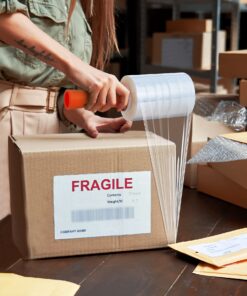 JARLINK 4 Pack Plastic Film Roll with Plastic Handles, 60 Gauge Thick, 5" x 1000ft Plastic Pallet Film, Industrial Strength Stretch up to 500% Stretch for Moving, Packing, Wrapping, and Shipping 27 71UK9H1A9SL