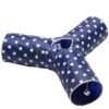 Prosper Pet Cat Tunnel - Collapsible 3 Way Polka Dot Play Toy - Tube Fun for Rabbits, Kittens, and Dogs - Polka Dot Navy/White Blue/White