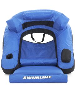 Swimline Inflatable Durable Fabric Swimming Pool Floating Lounger Chair with Armrest, Backrest, and Built-in Cupholder for Adults and Kids, Blue 13 71UNr9HPQhL