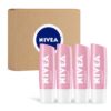 NIVEA Shimmer Lip Care, Moisturizing Lip Balm Stick with Shea Butter and Jojoba Oil, 4 Pack of 0.17 Oz Sticks Pink 4 Count (Pack of 1)