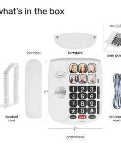 SMPL Hands-Free Dial Photo Memory Corded Phone, One-Touch Dialing, Large Buttons, Flashing Alerts, Durable, Perfect for Seniors, Alzheimer's, Dementia, Hearing Impaired, Handset Volume Increase White - 6 - Standard 15 71UOtvADnlL