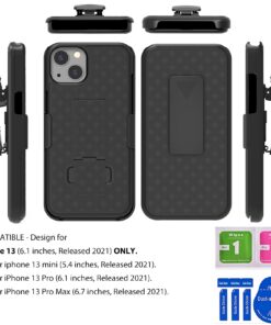 Ailiber Compatible with iPhone 13 Case, iPhone 13 Case Holster with Screen Protector, Swivel Belt Clip, Kickstand Holder, Slim Shockproof Shell Slide Pouch Phone Cover for iPhone 13 6.1 inch -Black Screen Protector & Black 9 71UQCLrogFL